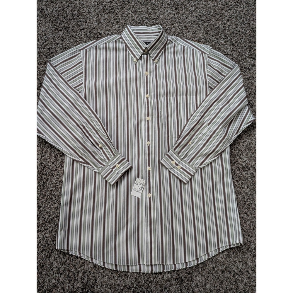 Jos A Bank Traveler Shirt Mens Medium Sage Green Striped Tonal Dress Shirt NWT